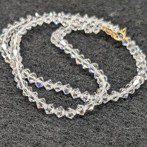 Vintage Austrian Crystal Necklace Dainty 1mm tiny Clear Bicone 14k GF Clasp 14"